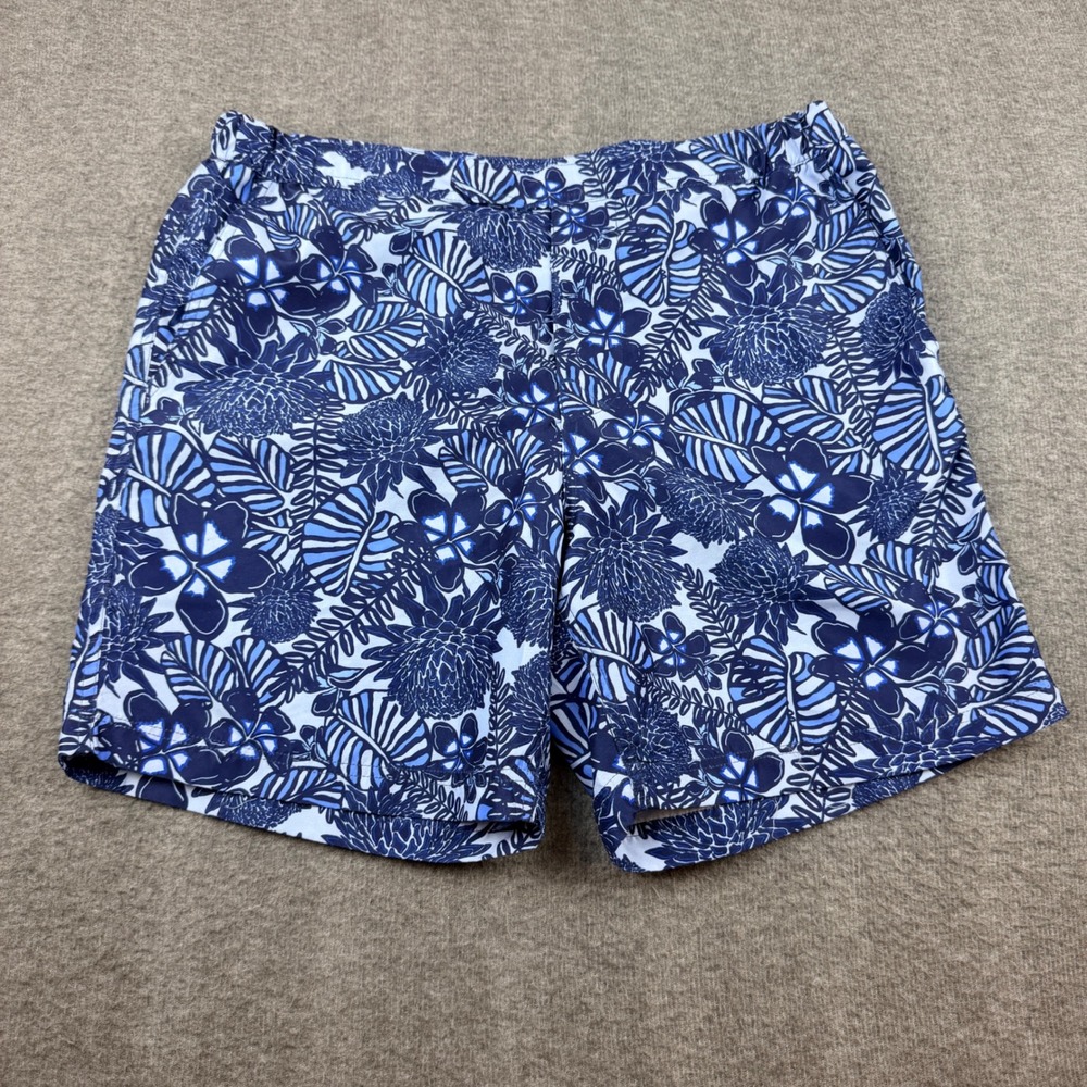 Crown & Ivy Swim Trunks Mens Large Blue Floral Tropical Mesh Lined Shorts